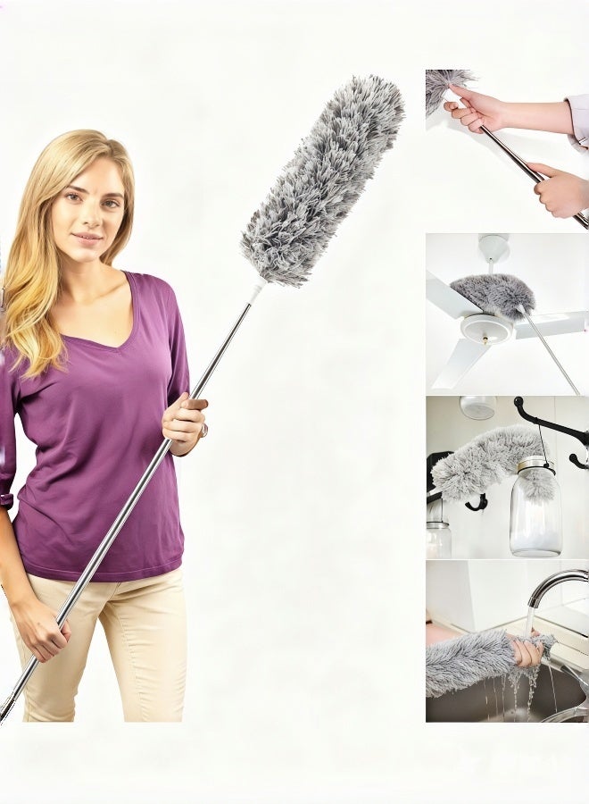 Extra-long microfiber duster telescopic pole (30 to 98 inches) is flexible and washable; microfiber duster is used for cleaning roofs, ceiling fans, blinds, and cobwebs. - Image 1